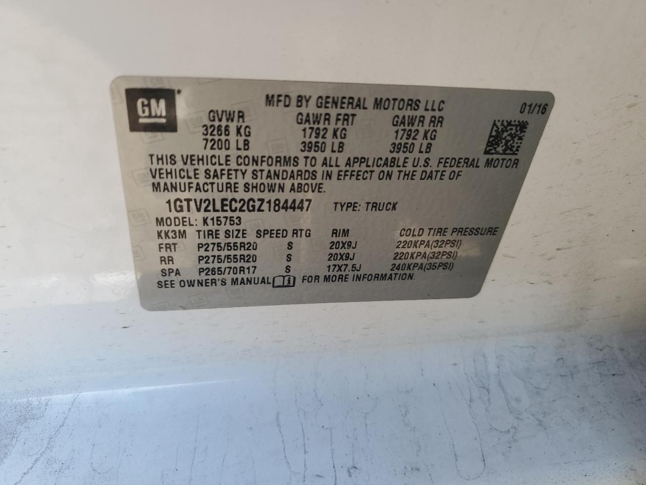 2016 GMC Sierra K1500 VIN: 1GTV2LEC2GZ184447 Lot: 90671425