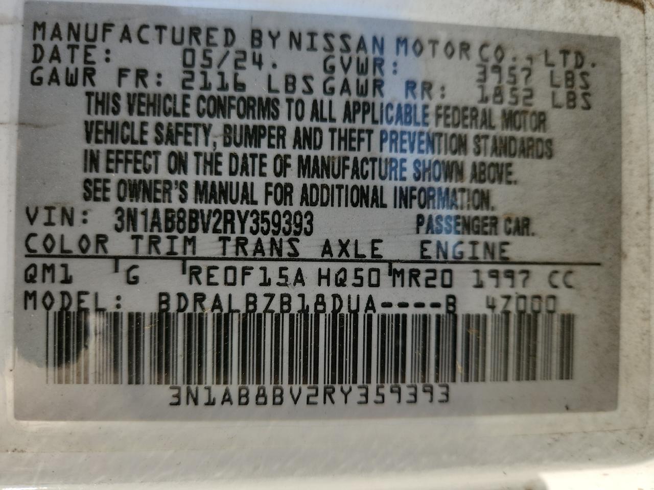 2024 Nissan Sentra S VIN: 3N1AB8BV2RY359393 Lot: 87058805