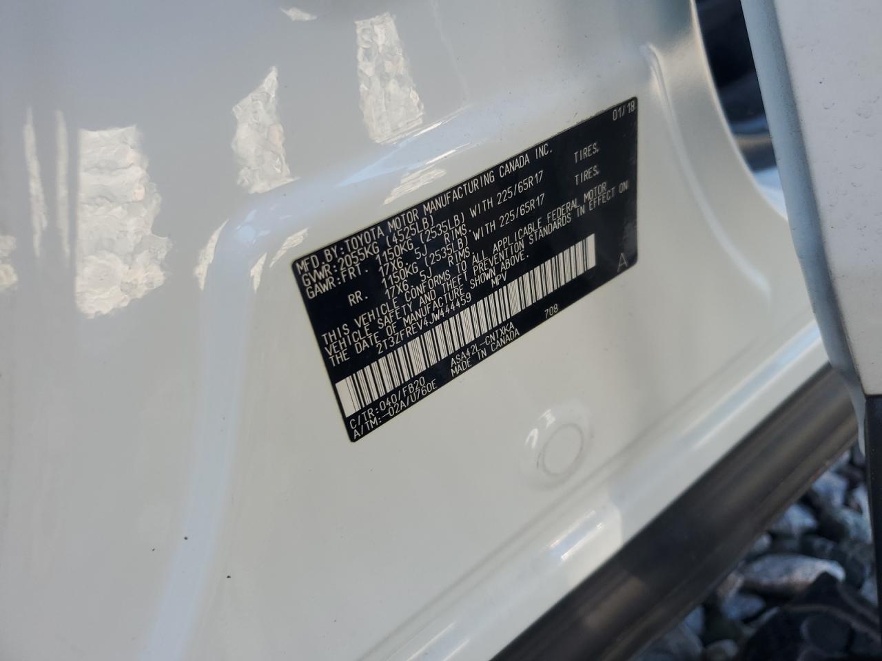 2018 Toyota Rav4 Le VIN: 2T3ZFREV4JW444459 Lot: 86213535