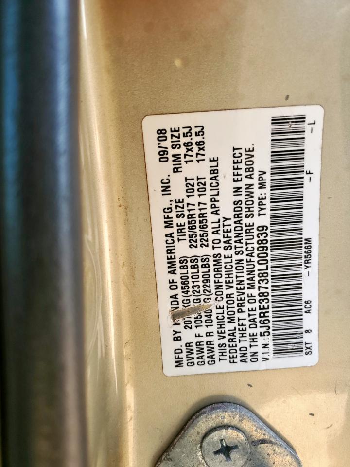 2008 Honda Cr-V Exl VIN: 5J6RE38738L009839 Lot: 84732885