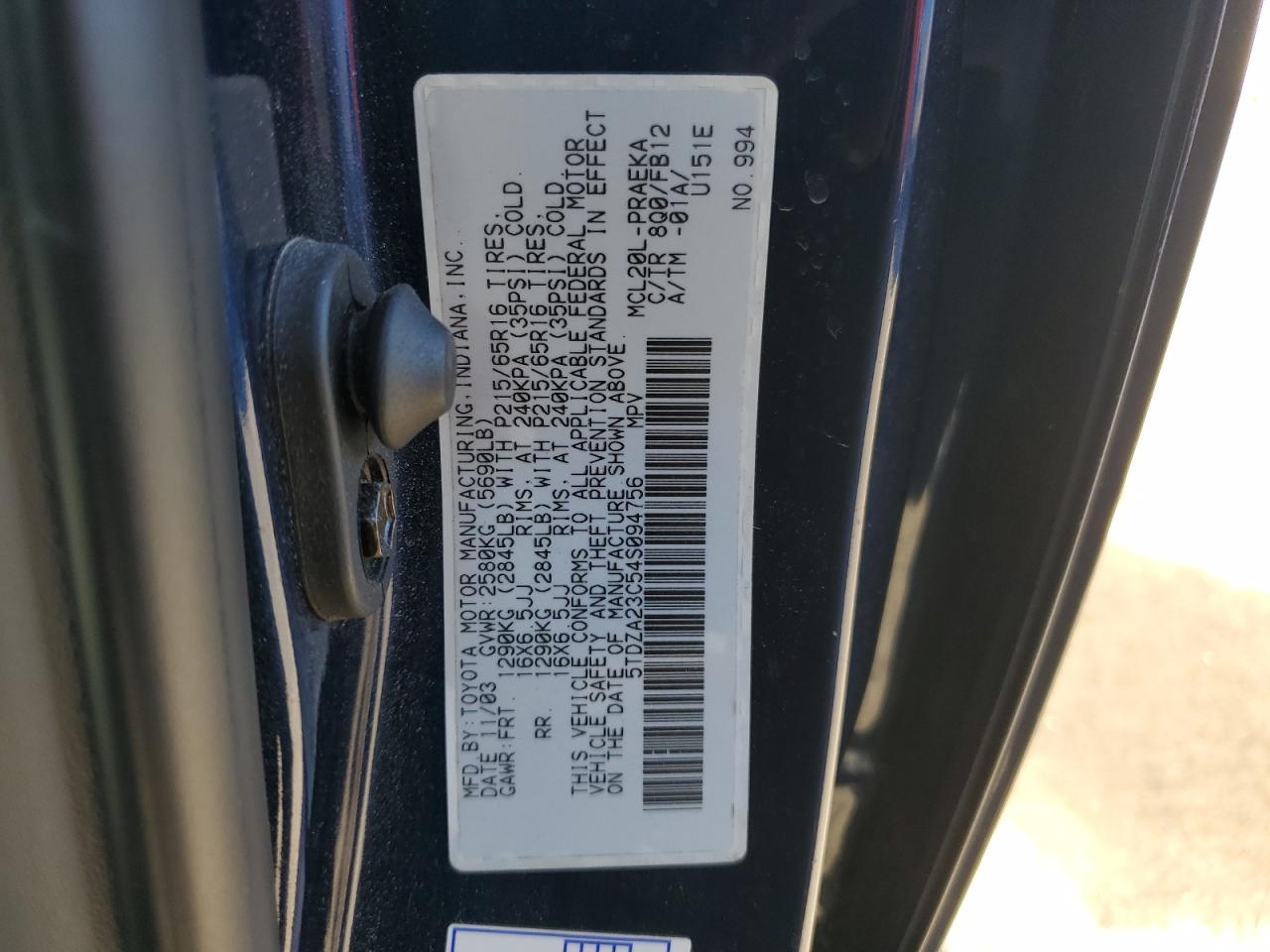 2004 Toyota Sienna Ce VIN: 5TDZA23C54S094756 Lot: 87426715