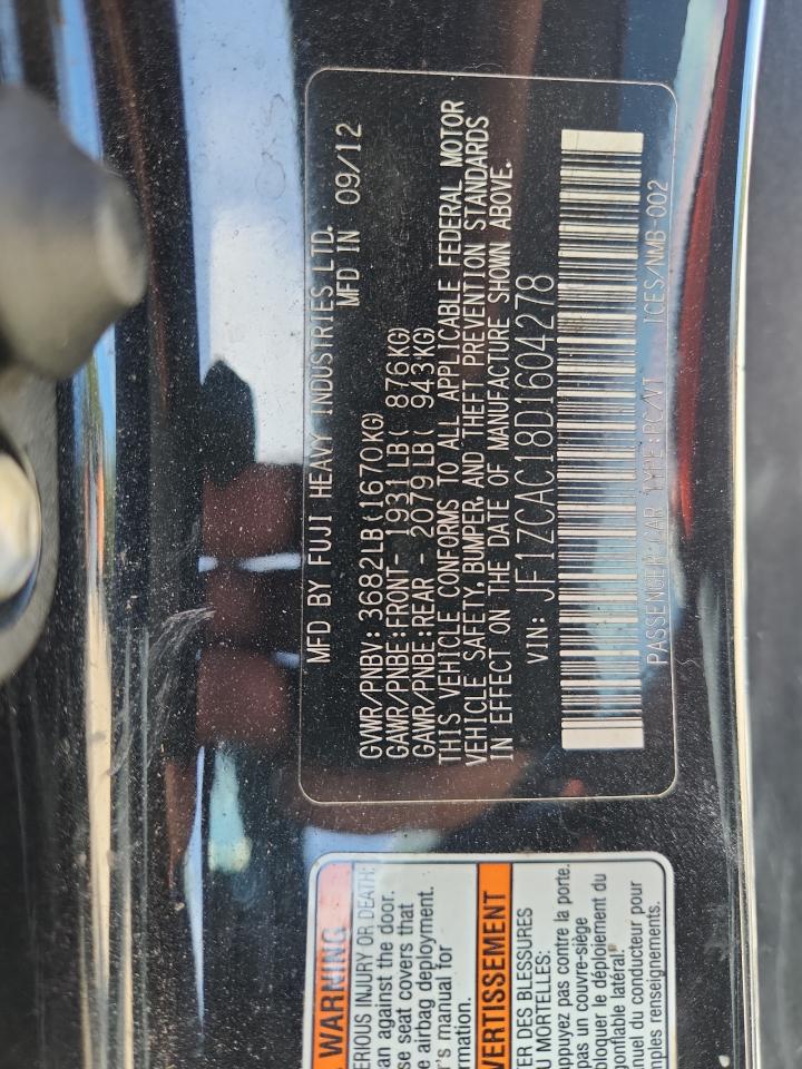 2013 Subaru Brz 2.0 Limited VIN: JF1ZCAC18D1604278 Lot: 85191745