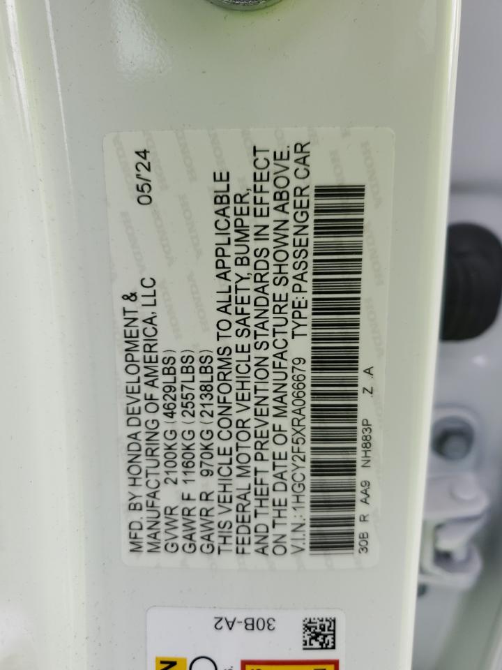 2024 Honda Accord Hybrid Sport VIN: 1HGCY2F5XRA066679 Lot: 86466675