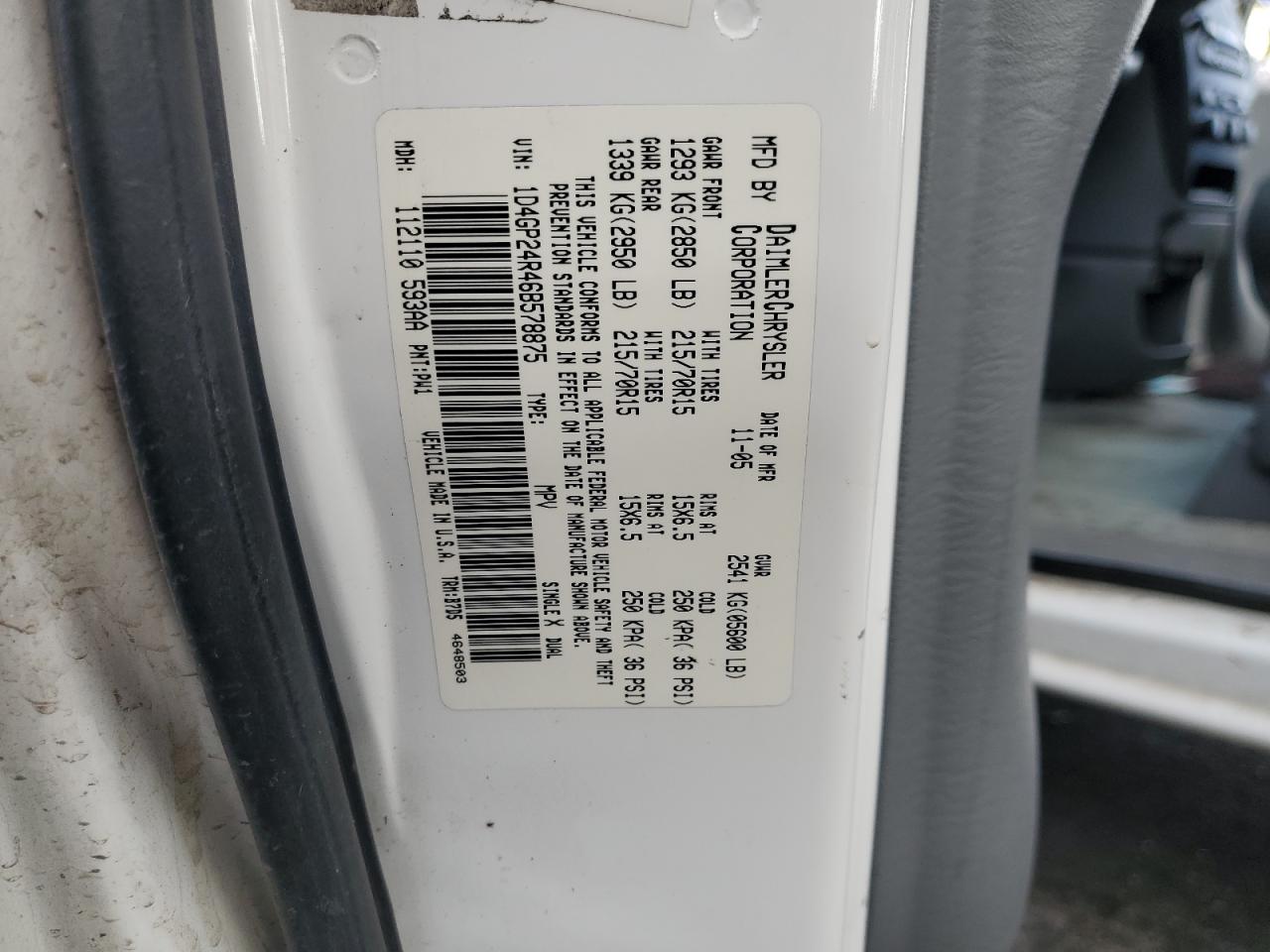 2006 Dodge Grand Caravan Se VIN: 1D4GP24R46B578875 Lot: 82504295