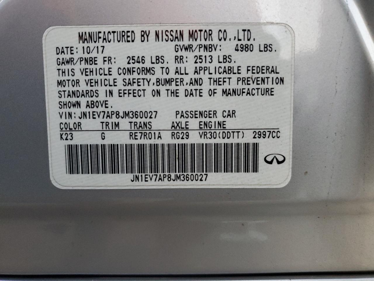 2018 Infiniti Q50 Luxe VIN: JN1EV7AP8JM360027 Lot: 82331625