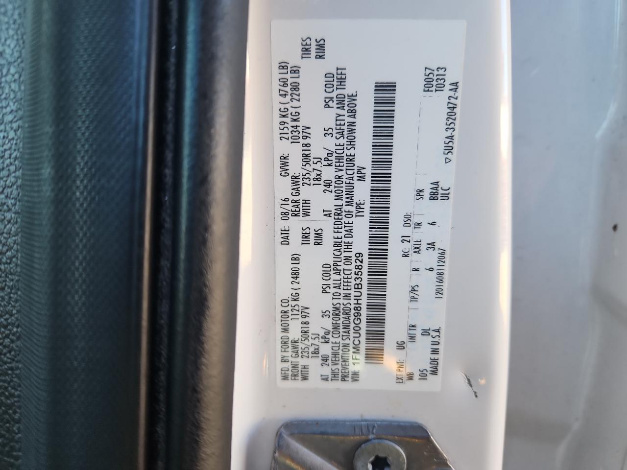 2017 Ford Escape Se VIN: 1FMCU0G98HUB35829 Lot: 86303145