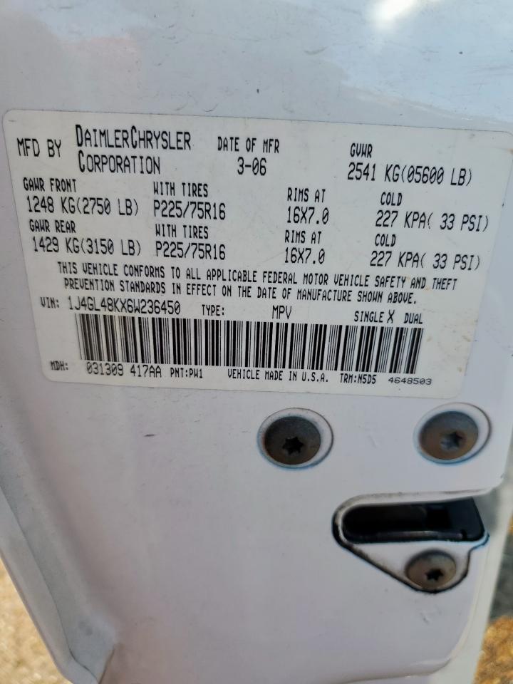 2006 Jeep Liberty Sport VIN: 1J4GL48KX6W236450 Lot: 82310035