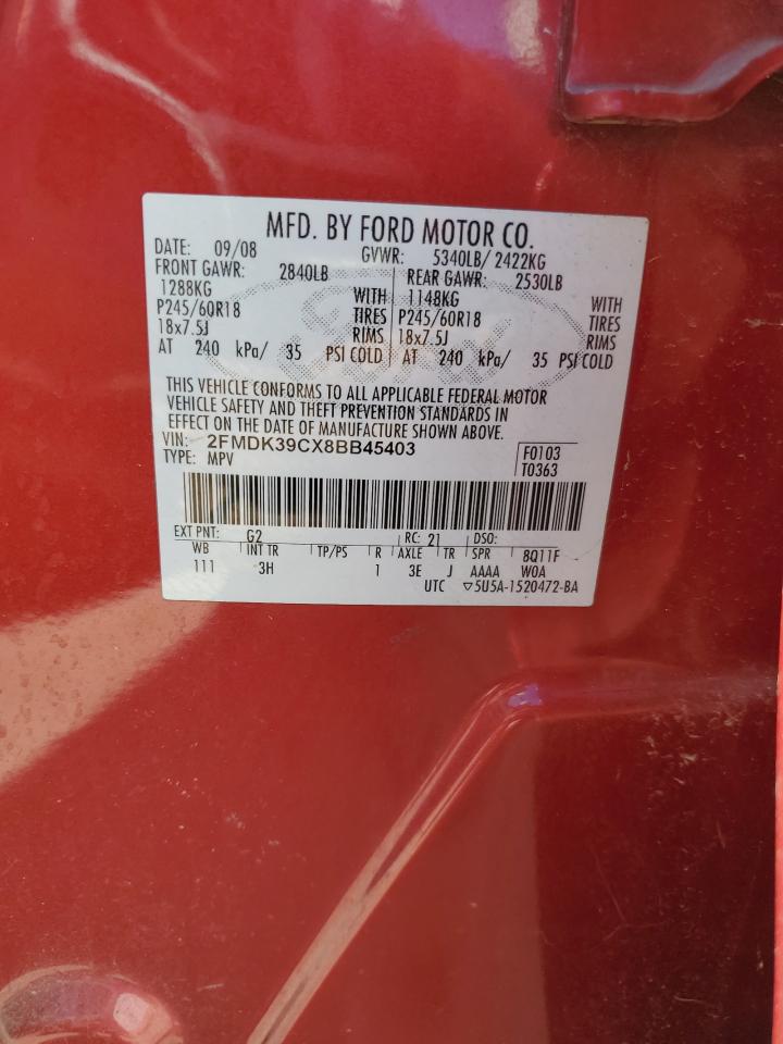 2008 Ford Edge Limited VIN: 2FMDK39CX8BB45403 Lot: 84652155