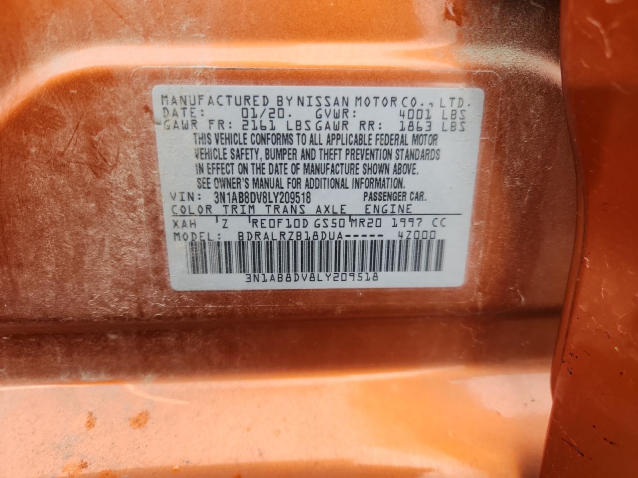 2020 Nissan Sentra Sr VIN: 3N1AB8DV8LY209518 Lot: 86670005