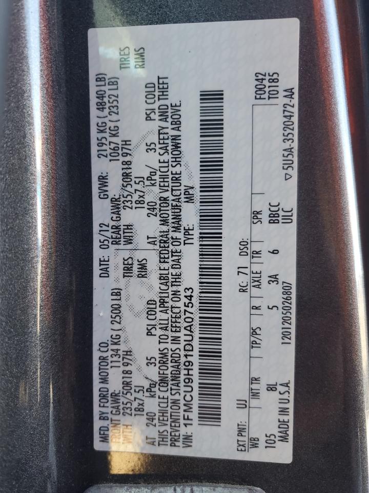 2013 Ford Escape Sel VIN: 1FMCU9H91DUA07543 Lot: 85512015