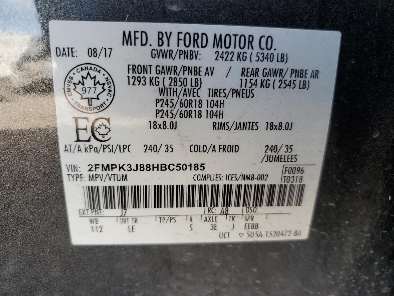 2017 Ford Edge Sel VIN: 2FMPK3J88HBC50185 Lot: 84729635