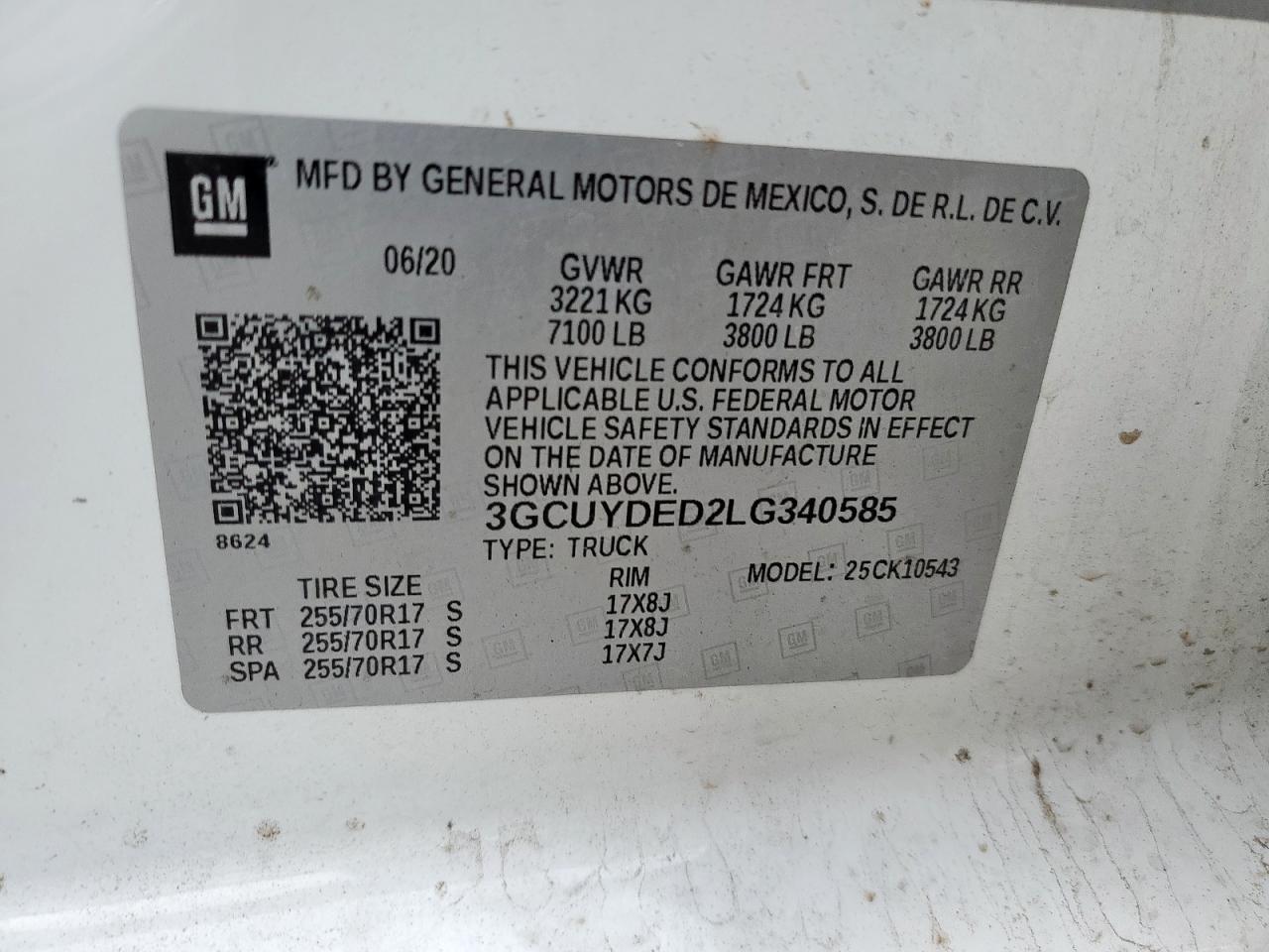 2020 Chevrolet Silverado K1500 Lt VIN: 3GCUYDED2LG340585 Lot: 86169745