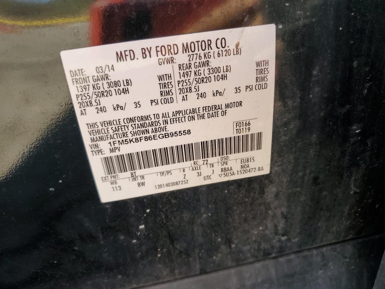 2014 Ford Explorer Limited VIN: 1FM5K8F86EGB95558 Lot: 82271365