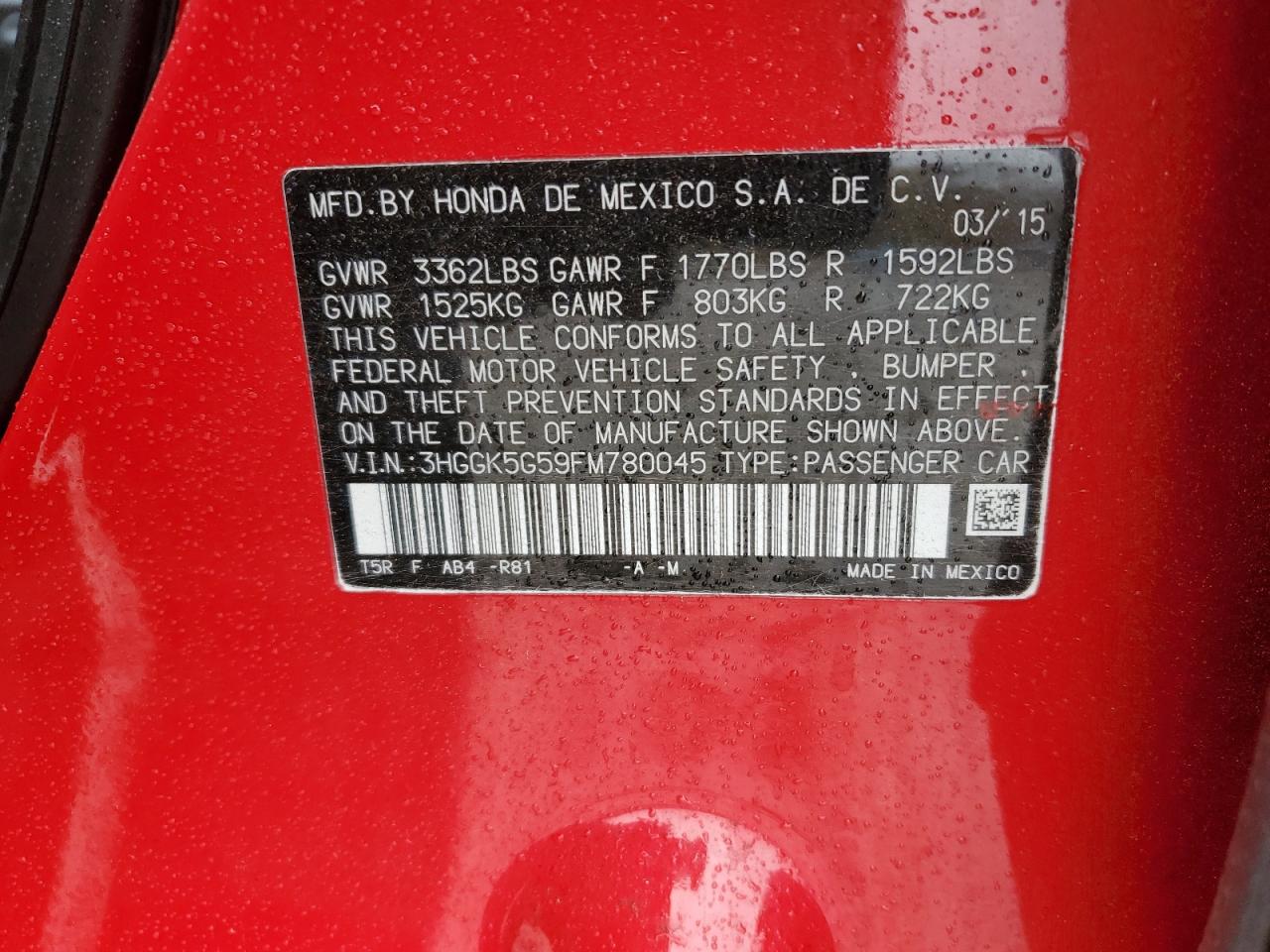 2015 Honda Fit Lx VIN: 3HGGK5G59FM780045 Lot: 86339225