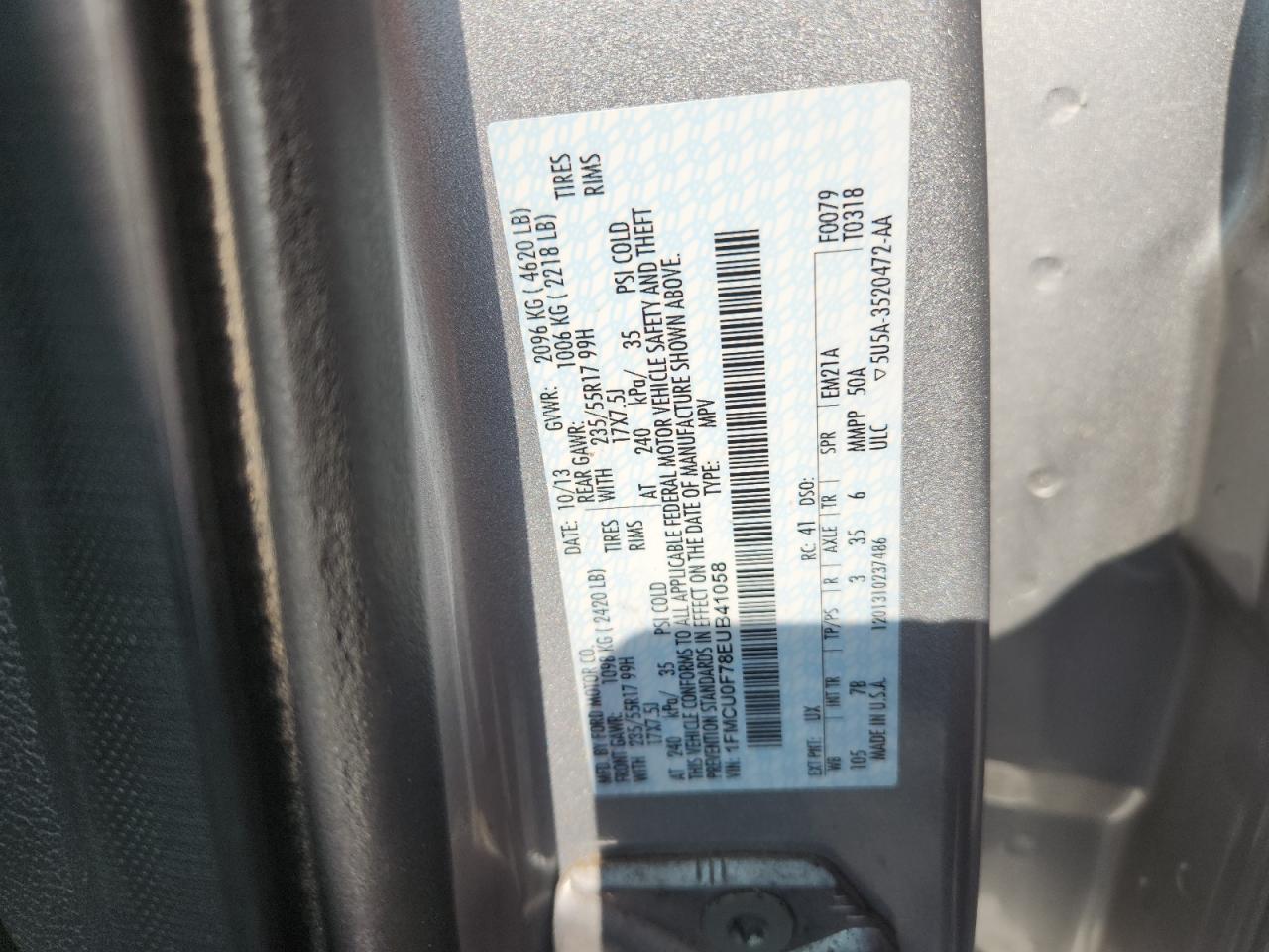 2014 Ford Escape S VIN: 1FMCU0F78EUB41058 Lot: 87097595