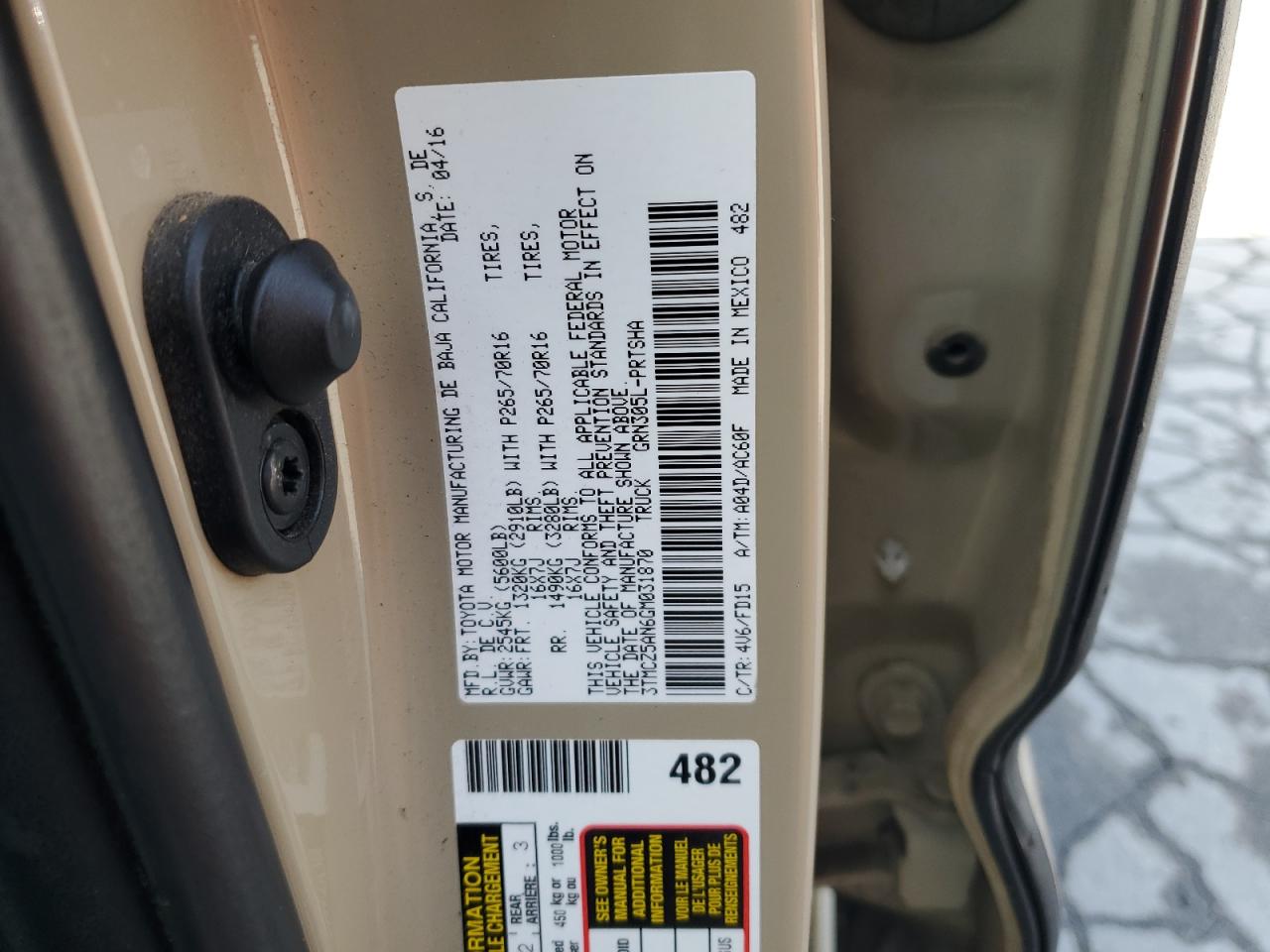 2016 Toyota Tacoma Double Cab VIN: 3TMCZ5AN6GM031870 Lot: 85183675