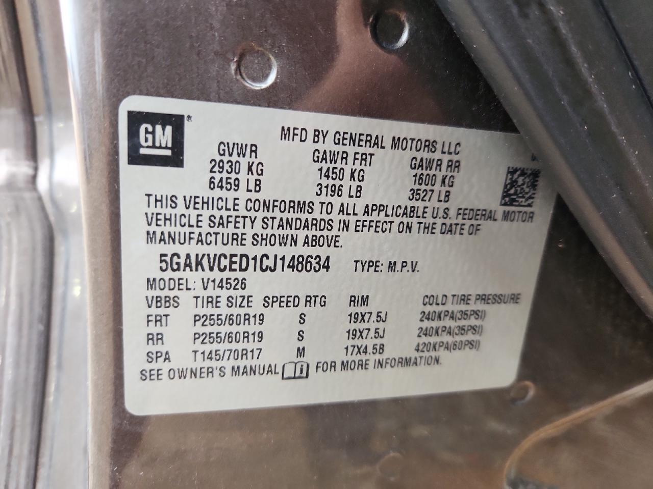 2012 Buick Enclave VIN: 5GAKVCED1CJ148634 Lot: 89903325