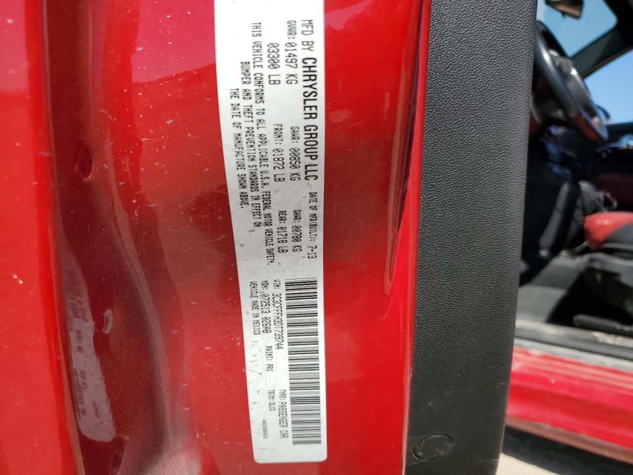 2013 Fiat 500 Abarth VIN: 3C3CFFFH3DT739744 Lot: 86832905