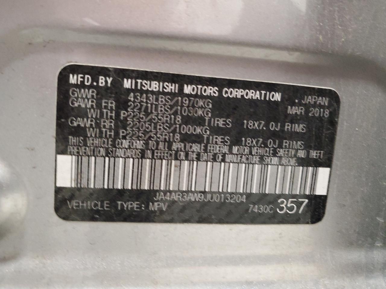 2018 Mitsubishi Outlander Sport Es VIN: JA4AR3AW9JU013204 Lot: 82334845