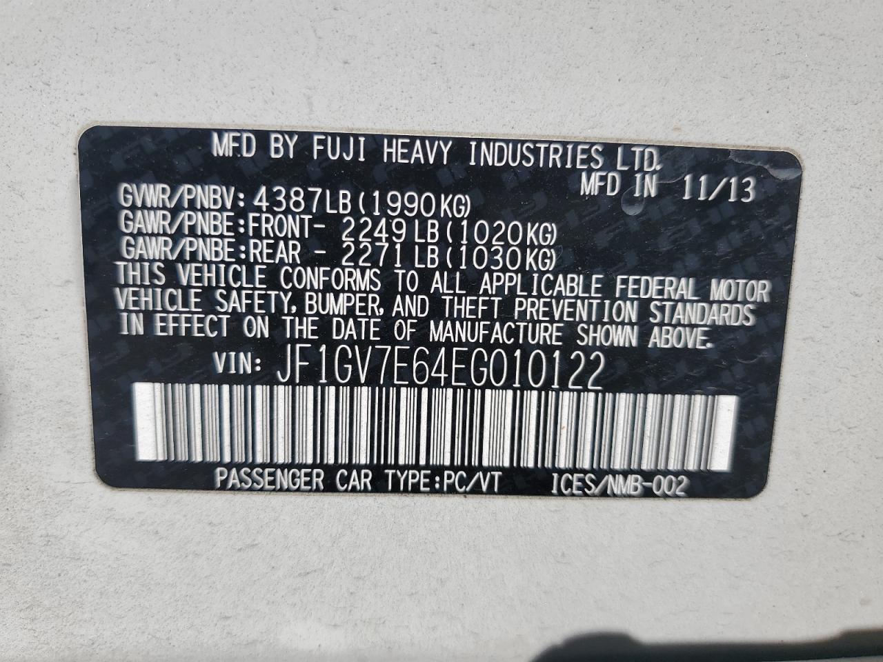 2014 Subaru Impreza Wrx VIN: JF1GV7E64EG010122 Lot: 81811695