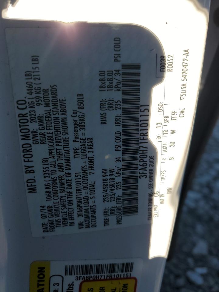 2015 Ford Fusion Se VIN: 3FA6P0H71FR101151 Lot: 86587335