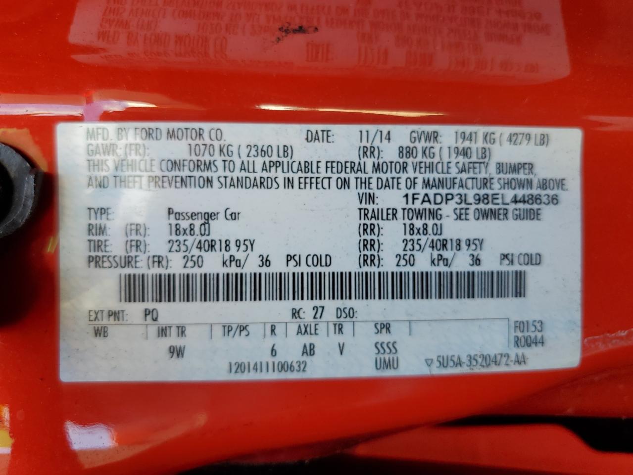 2014 Ford Focus St VIN: 1FADP3L98EL448636 Lot: 85308455