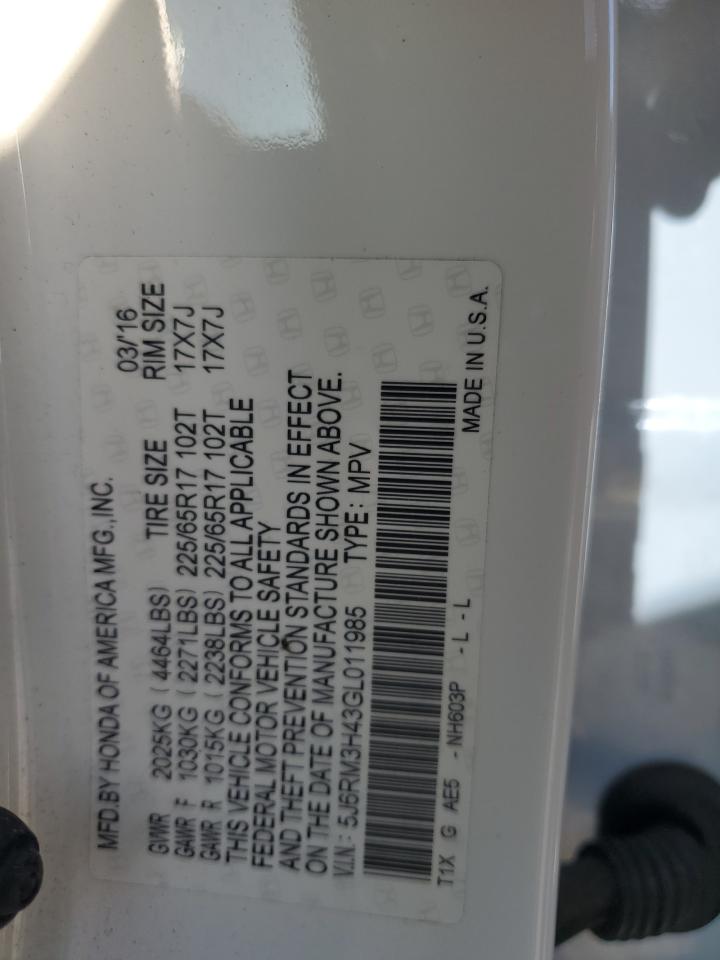 2016 Honda Cr-V Se VIN: 5J6RM3H43GL011985 Lot: 87092505