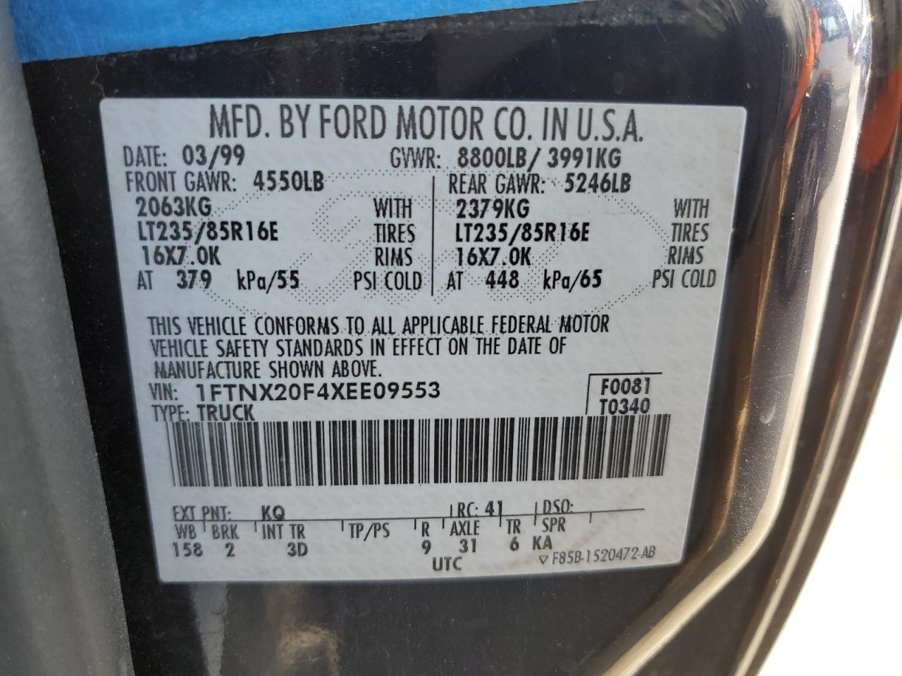 1999 Ford F250 Super Duty VIN: 1FTNX20F4XEE09553 Lot: 84203225