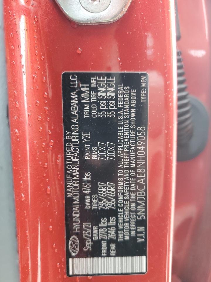 2022 Hyundai Tucson Sel VIN: 5NMJBCAE8NH049058 Lot: 85728125