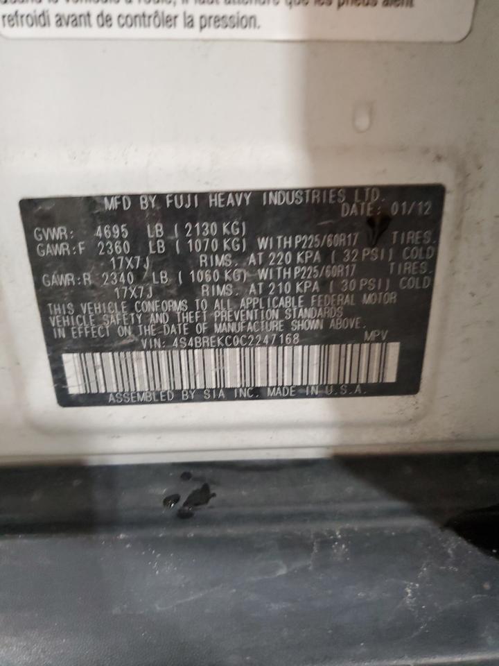 2012 Subaru Outback 3.6R Limited VIN: 4S4BREKC0C2247168 Lot: 82296995