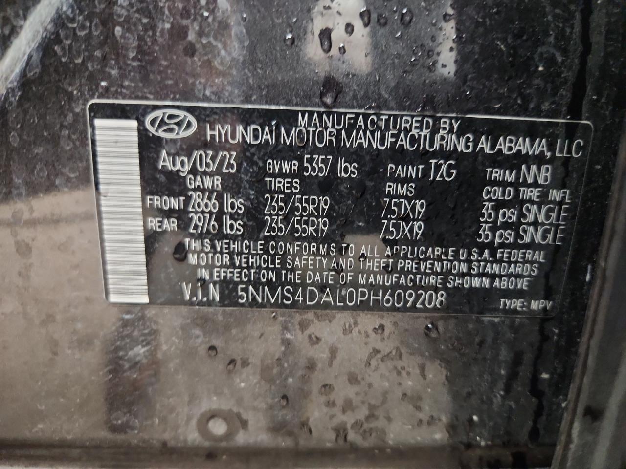 2023 Hyundai Santa Fe Limited VIN: 5NMS4DAL0PH609208 Lot: 86115495