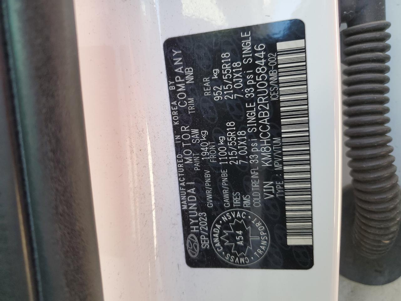 2024 Hyundai Kona Sel VIN: KM8HCCAB2RU058446 Lot: 86818125