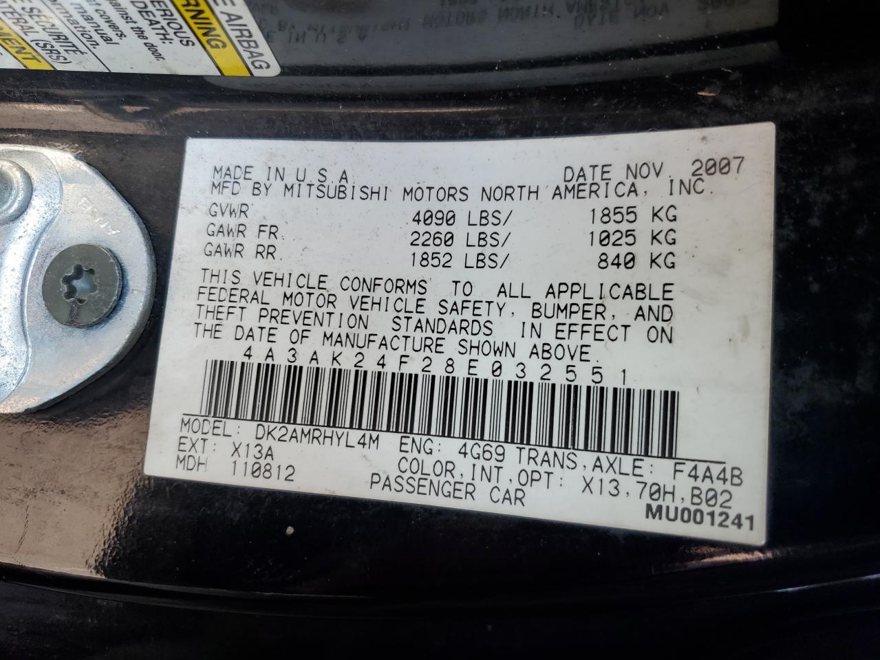 2008 Mitsubishi Eclipse Gs VIN: 4A3AK24F28E032551 Lot: 90283165