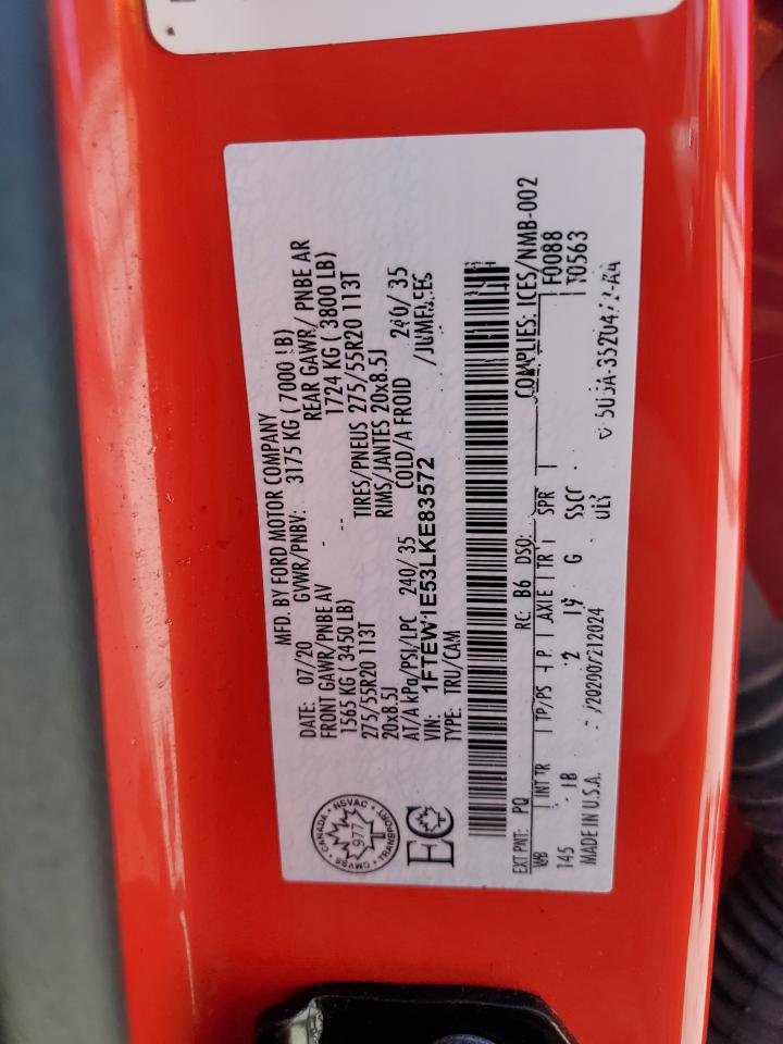 2020 Ford F150 Supercrew VIN: 1FTEW1E53LKE83572 Lot: 82520305