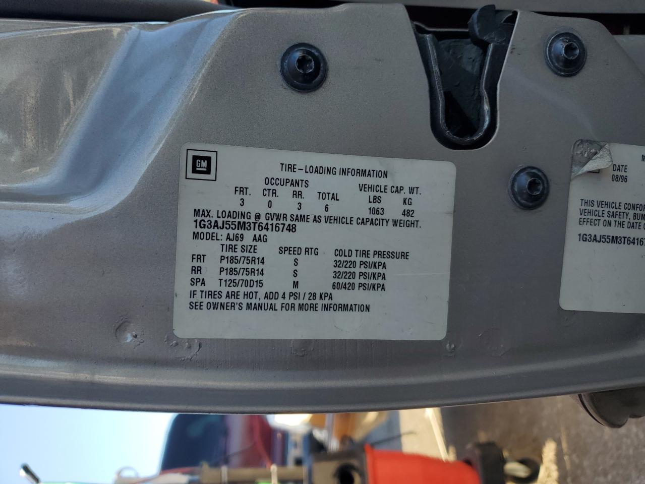 1996 Oldsmobile Ciera Sl VIN: 1G3AJ55M3T6416748 Lot: 87263625