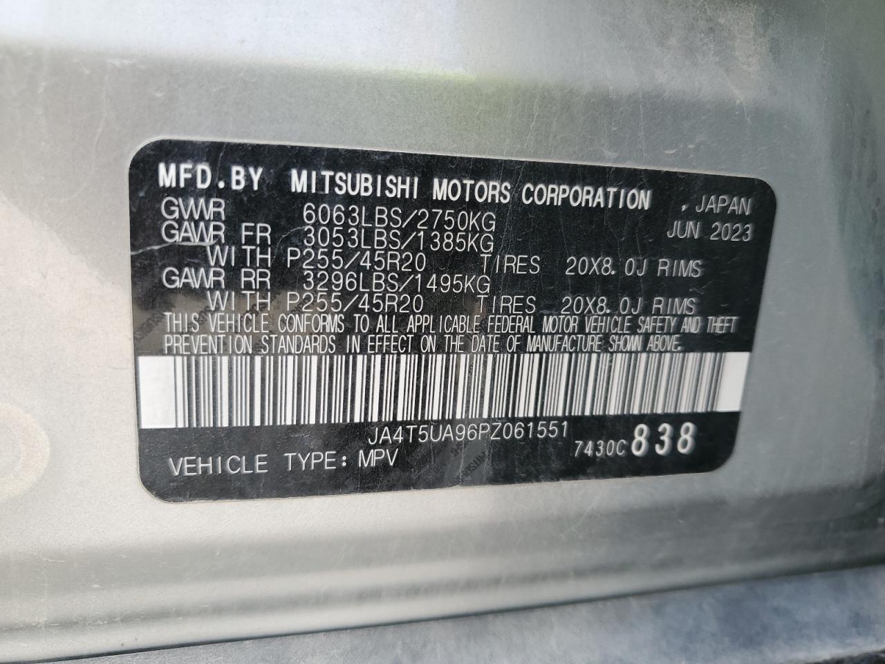 2023 Mitsubishi Outlander Se VIN: JA4T5UA96PZ061551 Lot: 82420125