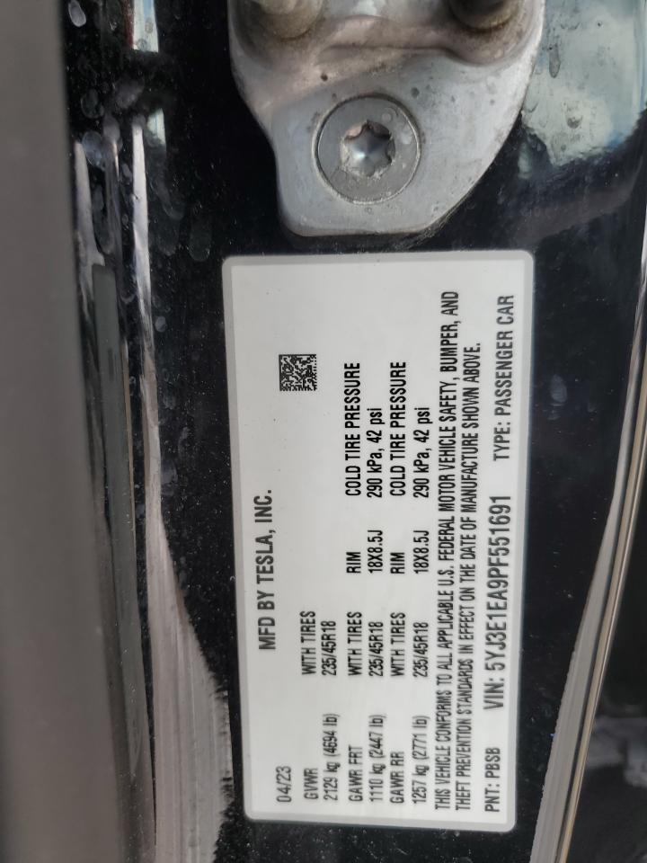 2023 Tesla Model 3 VIN: 5YJ3E1EA9PF551691 Lot: 90014085