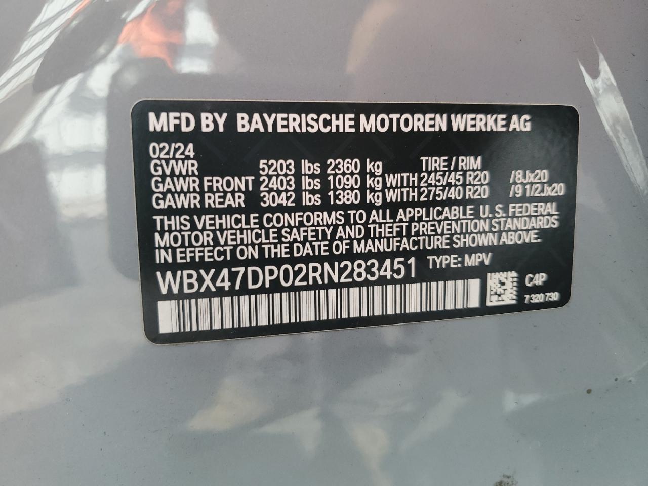 2024 BMW X3 Sdrive30I VIN: WBX47DP02RN283451 Lot: 87387685