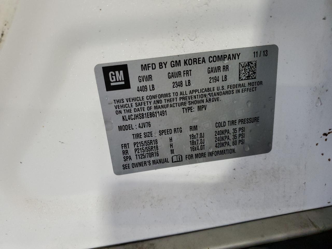 2014 Buick Encore Premium VIN: KL4CJHSB1EB611491 Lot: 85128025