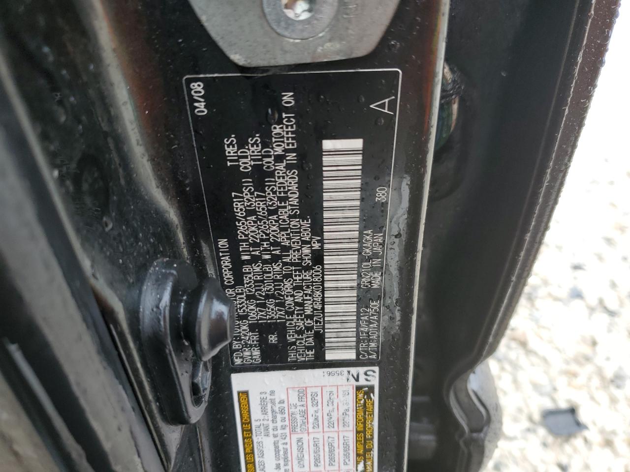 2008 Toyota 4Runner Sr5 VIN: JTEZU14R48K018006 Lot: 85832025