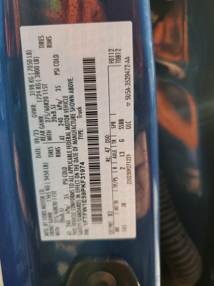 2023 Ford F150 Supercrew VIN: 1FTFW1E59PKF31974 Lot: 87038675