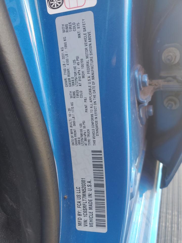 2021 Ram 1500 Rebel VIN: 1C6SRFLT7MN520381 Lot: 81956915