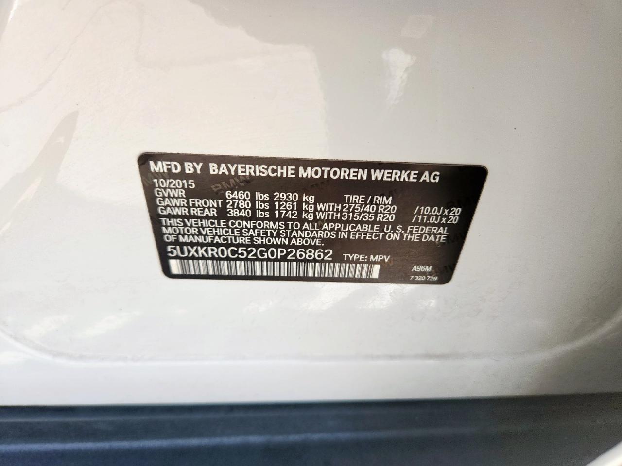 2016 BMW X5 xDrive35I VIN: 5UXKR0C52G0P26862 Lot: 84920975