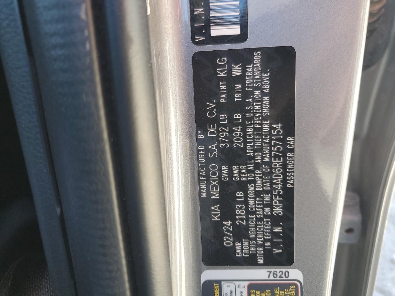 2024 Kia Forte Gt Line VIN: 3KPF54AD6RE757154 Lot: 86875445