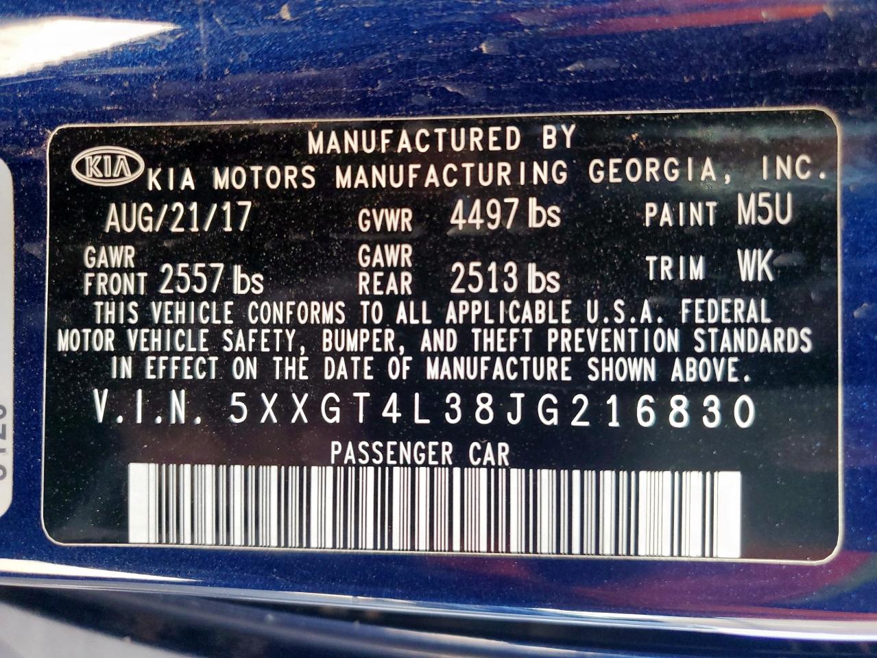 2018 Kia Optima Lx VIN: 5XXGT4L38JG216830 Lot: 85337845