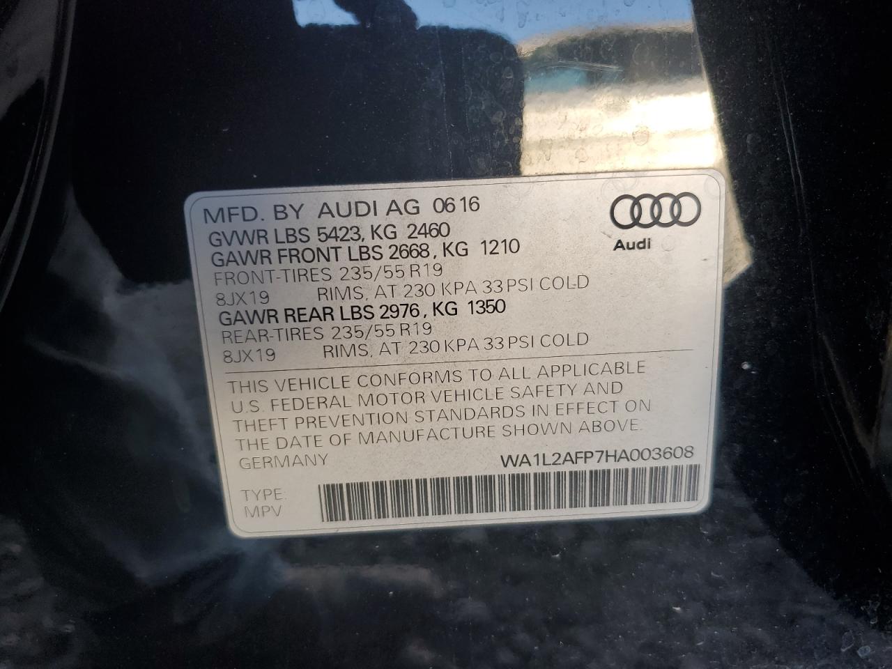 2017 Audi Q5 Premium Plus VIN: WA1L2AFP7HA003608 Lot: 82733205