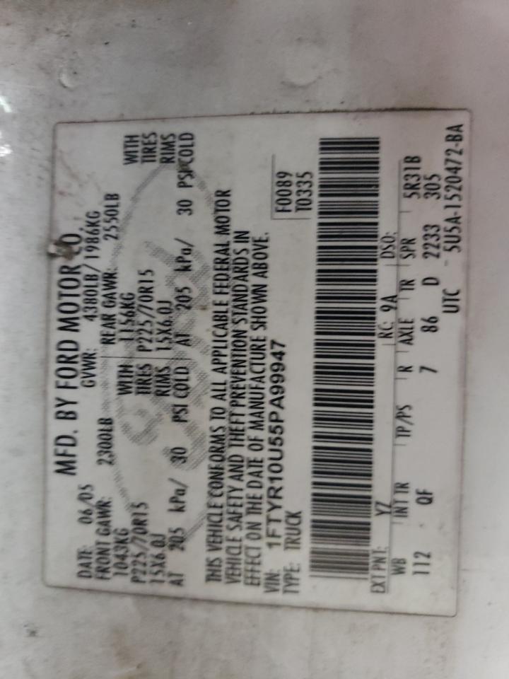 2005 Ford Ranger VIN: 1FTYR10U55PA99947 Lot: 82315075