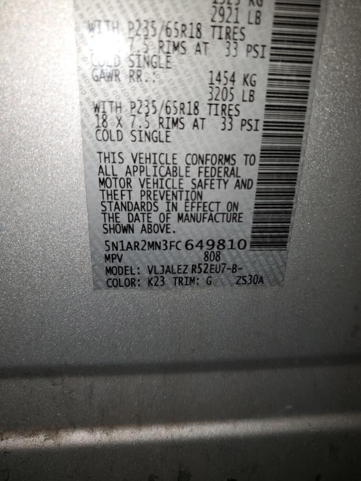 2015 Nissan Pathfinder S VIN: 5N1AR2MN3FC649810 Lot: 86586945