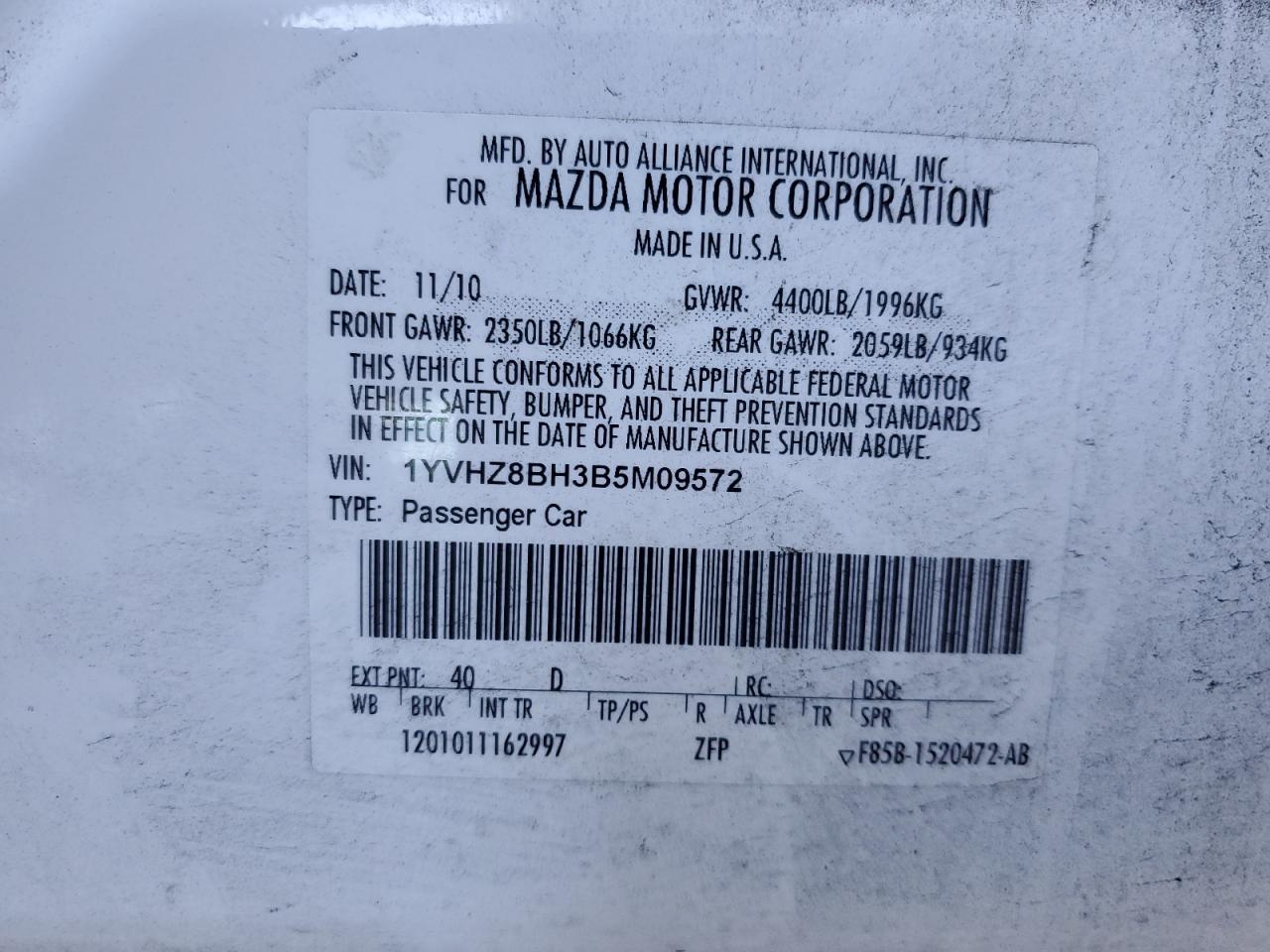 2011 Mazda 6 I VIN: 1YVHZ8BH3B5M09572 Lot: 82268405