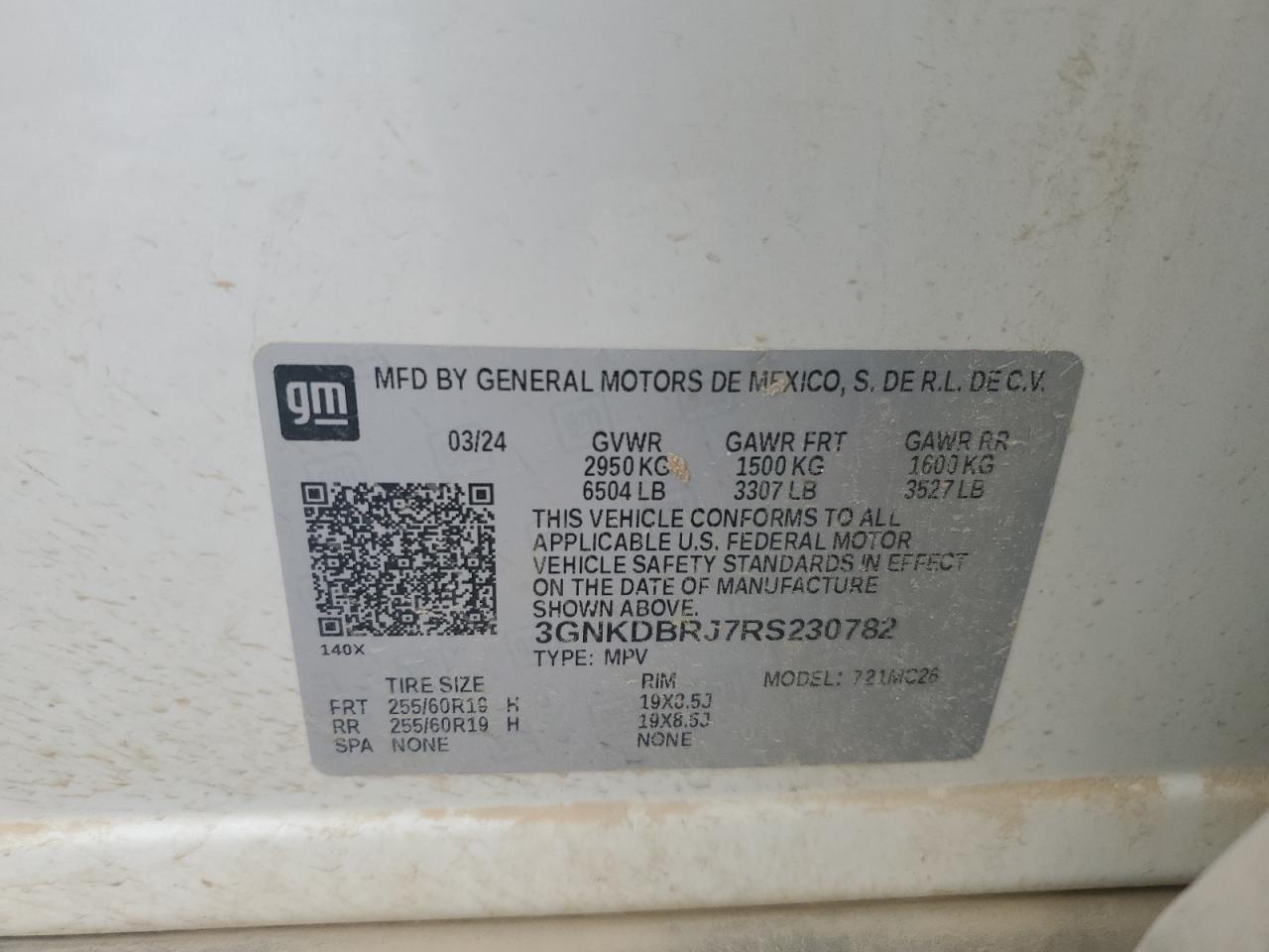 2024 Chevrolet Blazer 2Lt VIN: 3GNKDBRJ7RS230782 Lot: 86246555